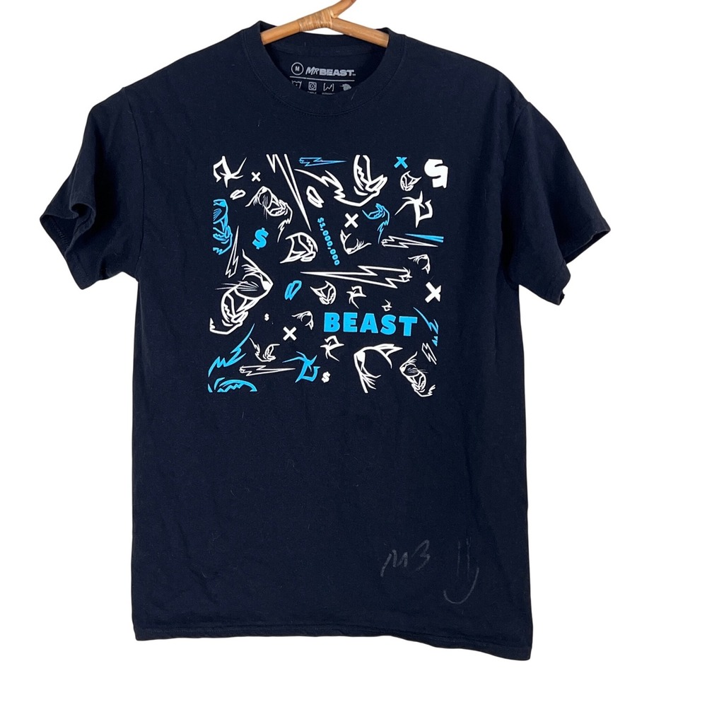 MrBeast‎ Graphic T-Shirt Mens Medium Short Sleeve Black Blue White YouTube Merch
